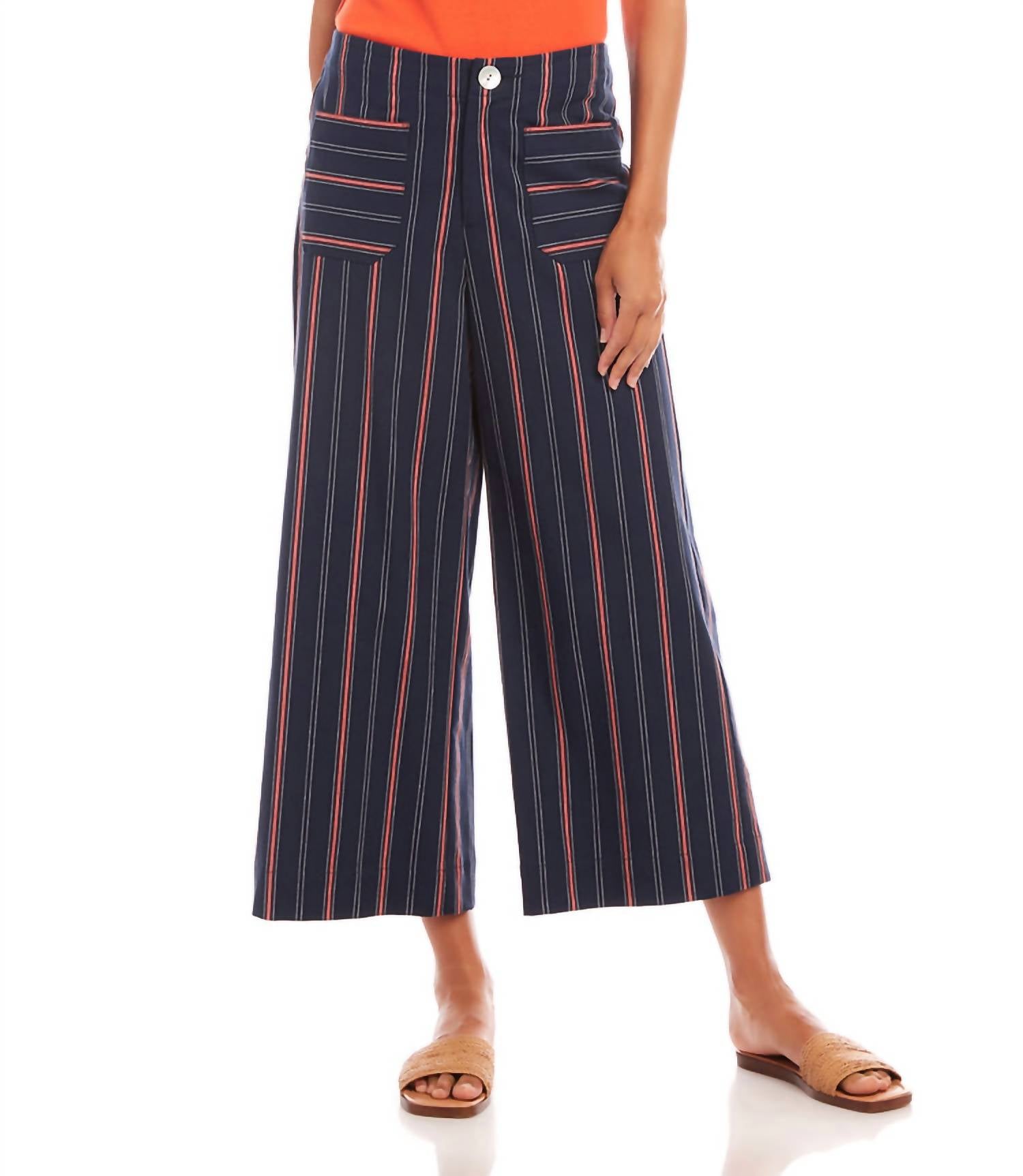 Karen Kane - Stripe Cropped Wide Leg Pant - ankle - blue - clothing
