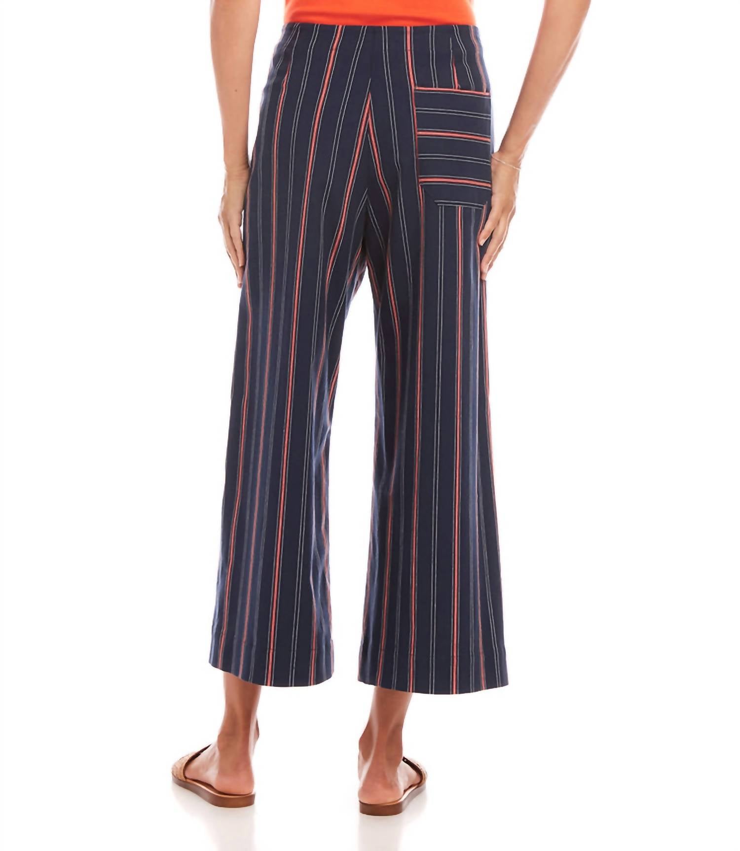 Karen Kane - Stripe Cropped Wide Leg Pant - ankle - blue - clothing