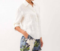 Karen Kane - Stripe Linen Roll-Tab Shirt