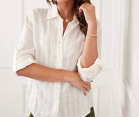 Karen Kane - Stripe Linen Roll-Tab Shirt
