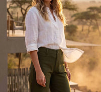 Karen Kane - Stripe Linen Roll-Tab Shirt