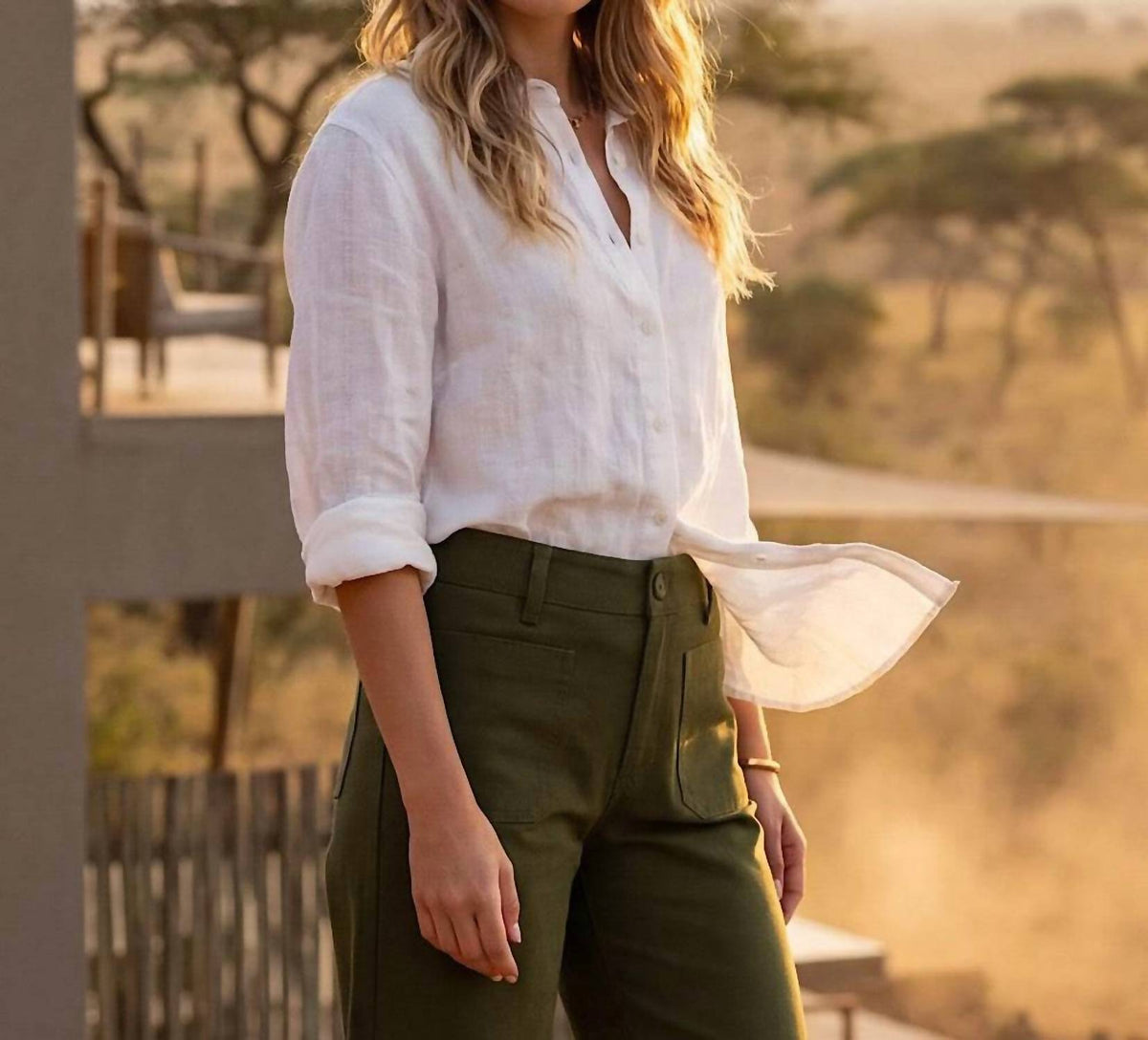 Karen Kane - Stripe Linen Roll-Tab Shirt
