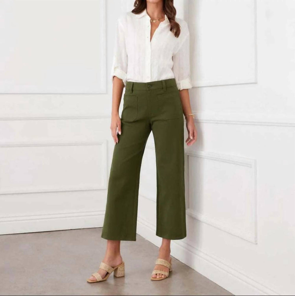 Karen Kane - Stripe Linen Roll-Tab Shirt