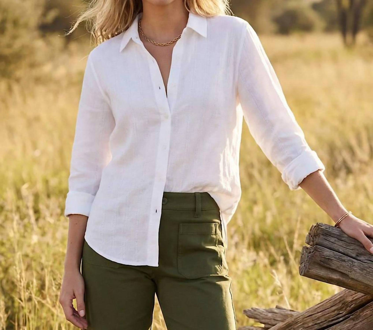 Karen Kane - Stripe Linen Roll-Tab Shirt
