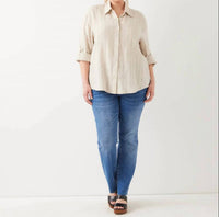 Karen Kane - Stripe Linen Roll-tab Shirt - Plus