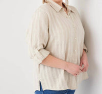Karen Kane - Stripe Linen Roll-tab Shirt - Plus