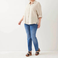 Karen Kane - Stripe Linen Roll-tab Shirt - Plus