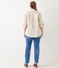 Karen Kane - Stripe Linen Roll-tab Shirt - Plus