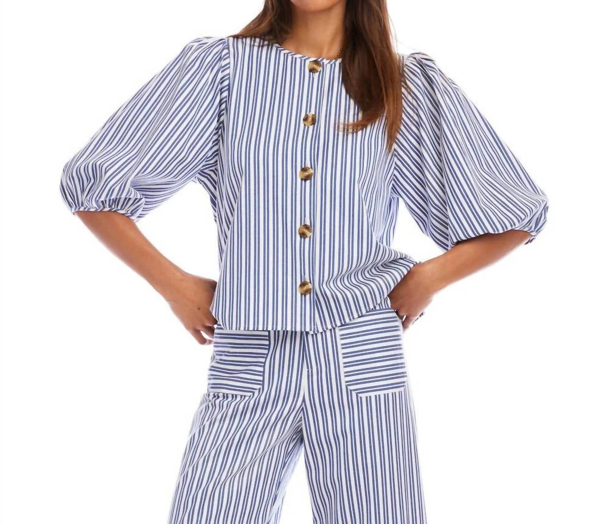 Karen Kane - Stripe Puff Sleeve Button Front Top