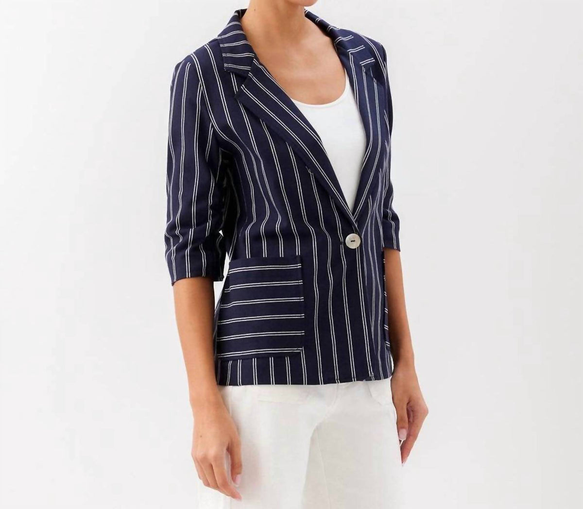 Karen Kane - Stripe Ruched Sleeve Jacket