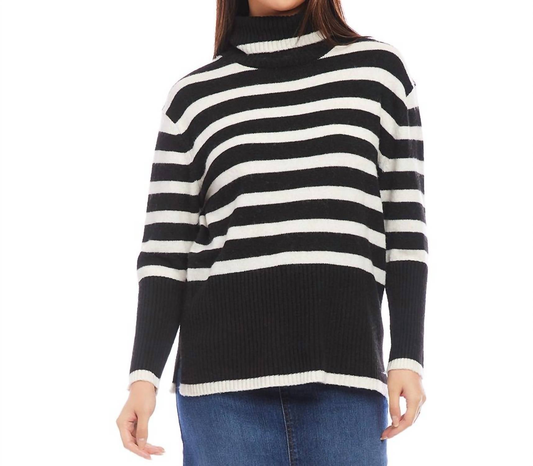 Karen Kane - Stripe Turtleneck Sweater - black - clothing - cowl