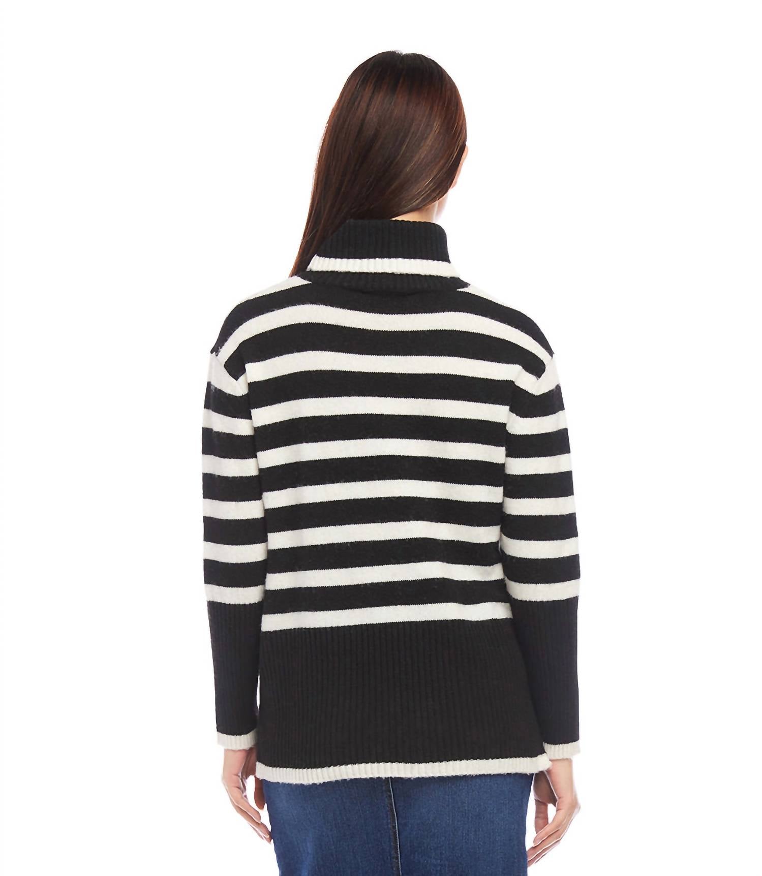 Karen Kane - Stripe Turtleneck Sweater - black - clothing - cowl