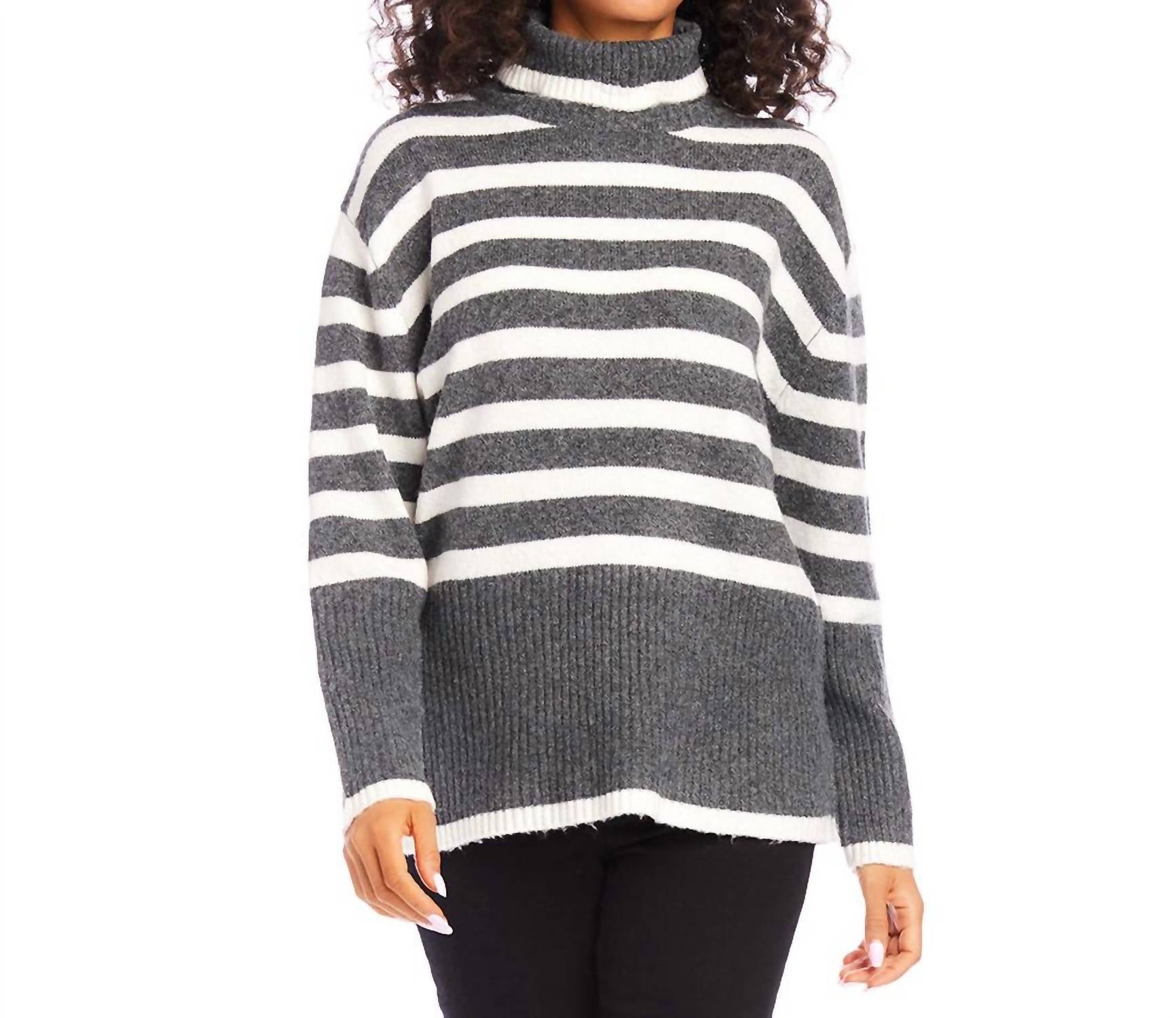 Karen Kane - Stripe Turtleneck Sweater - clothing - cowl - directbrandpartner