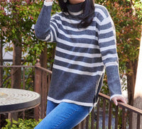Karen Kane - Stripe Turtleneck Sweater - clothing - cowl - directbrandpartner