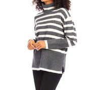 Karen Kane - Stripe Turtleneck Sweater - clothing - cowl - directbrandpartner