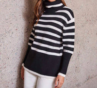 Karen Kane - Stripe Turtleneck Sweater - black - clothing - cowl