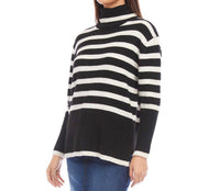 Karen Kane - Stripe Turtleneck Sweater - black - clothing - cowl