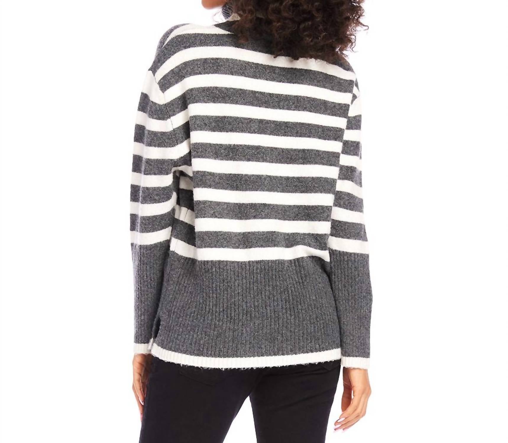 Karen Kane - Stripe Turtleneck Sweater - clothing - cowl - directbrandpartner