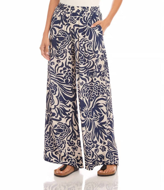Karen Kane - Wide Leg Pant - blue - clothing - paisley