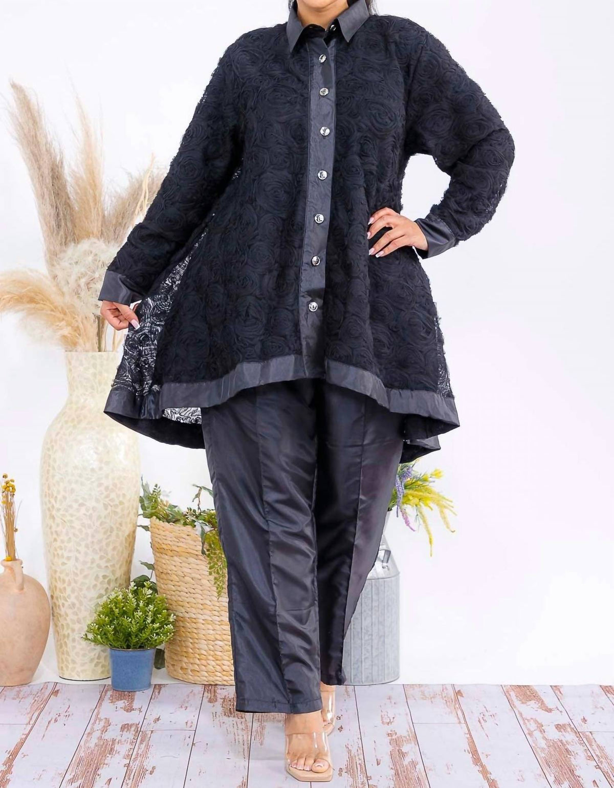 Karen T Design - Button Down Tunic And Straight Leg Pant Set