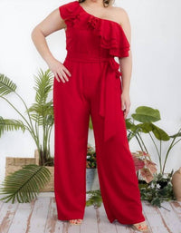Karen T Design - One Shoulder Ruffle Jumpsuit