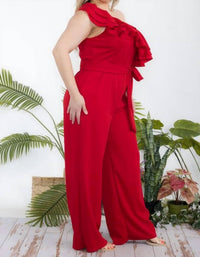 Karen T Design - One Shoulder Ruffle Jumpsuit