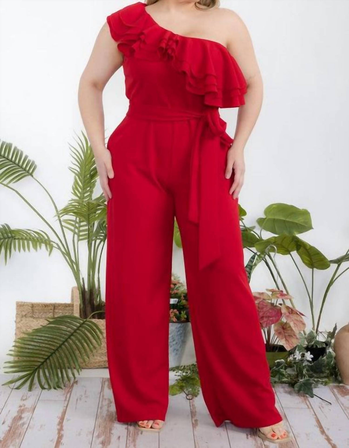 Karen T Design - One Shoulder Ruffle Jumpsuit