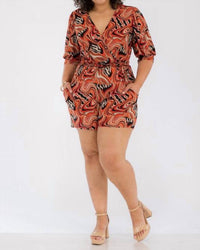 Karen T Design - Three Quarter Sleeve Patterned Romper