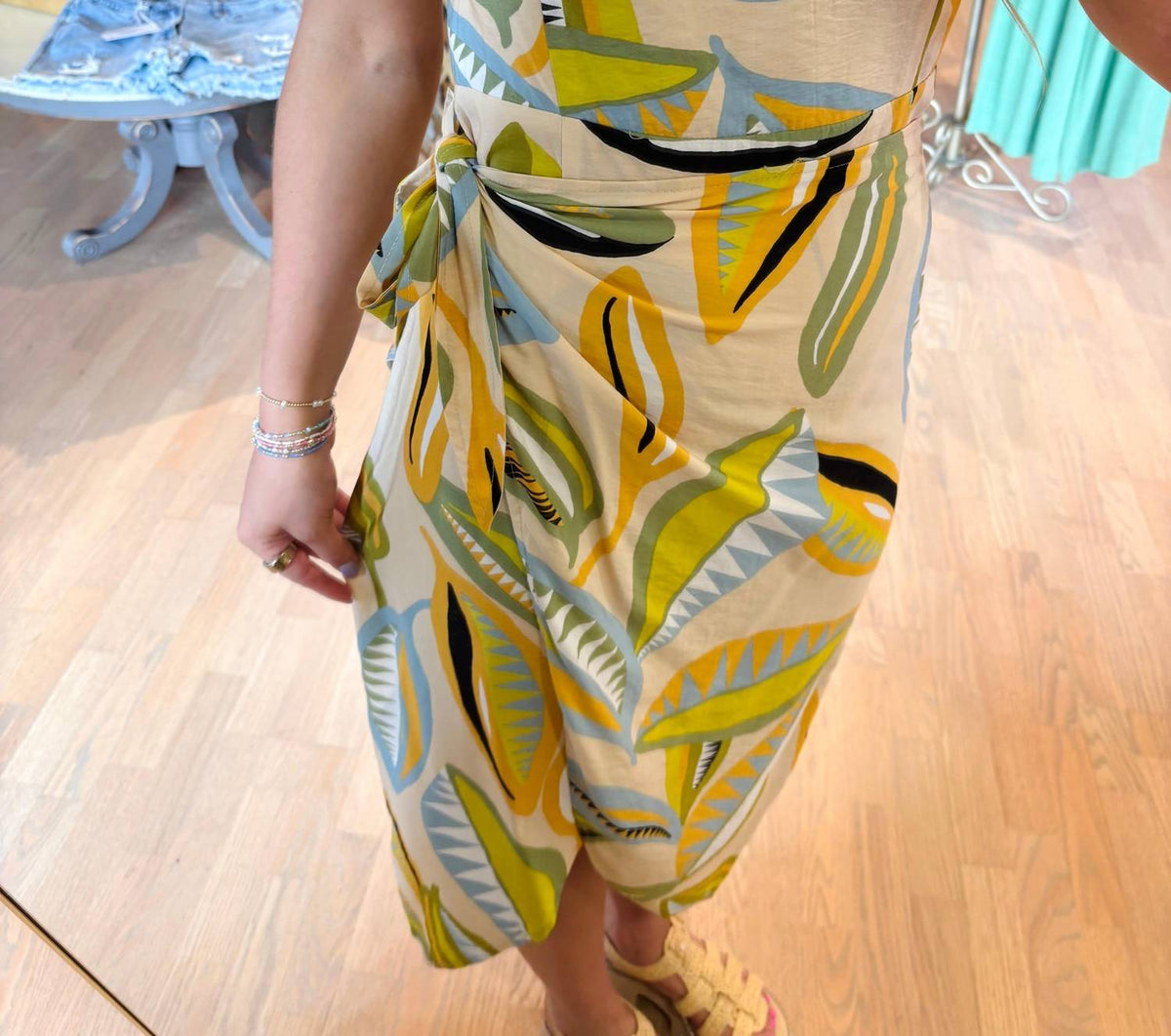 Karlie - Abstract Leaf Wrap Tank Dress