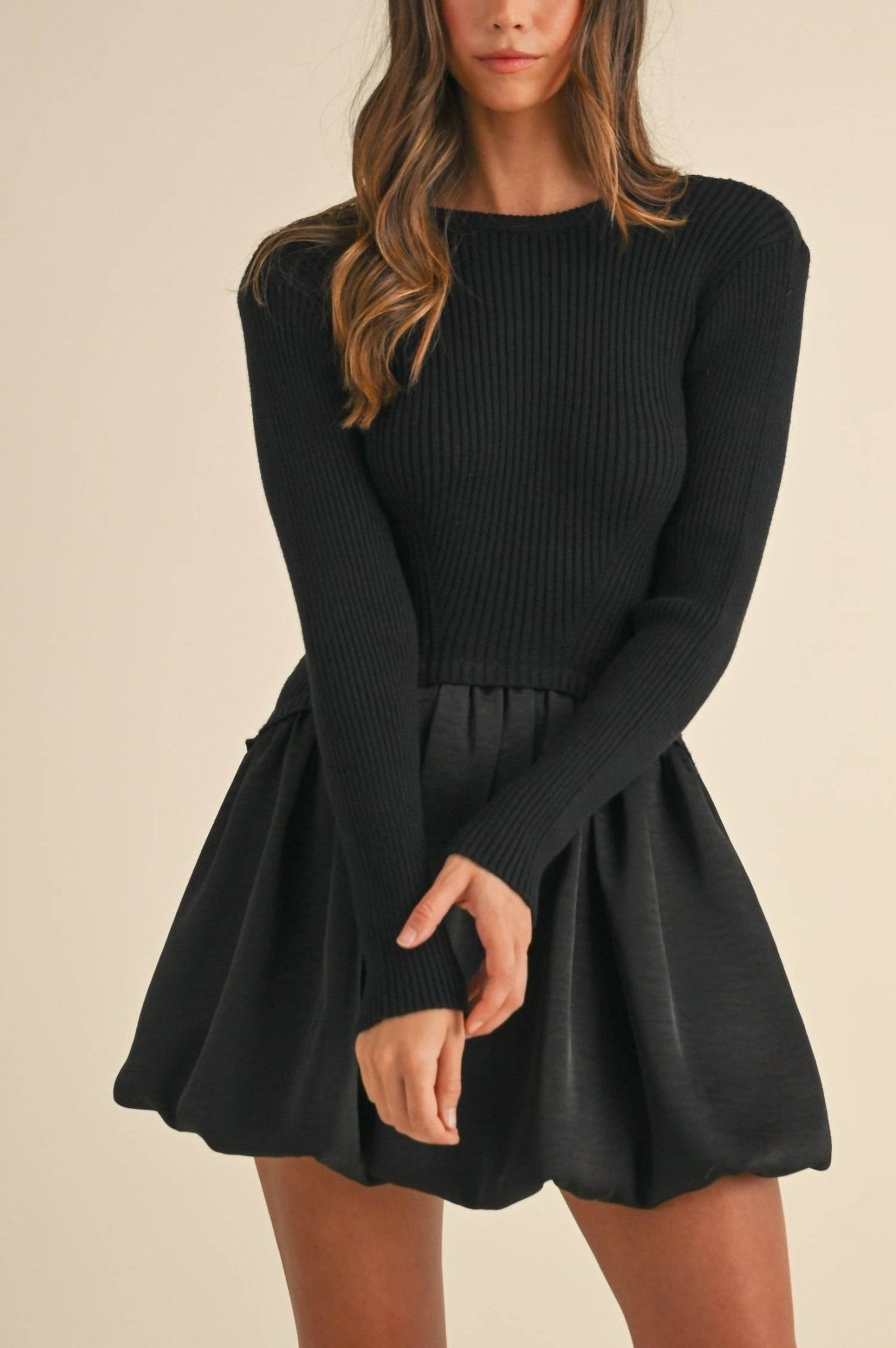 Karlie - Alexa Ribbed Long Sleeve Mini Dress - black - clothing - dresses