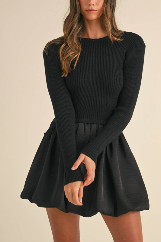 Karlie - Alexa Ribbed Long Sleeve Mini Dress - black - clothing - dresses