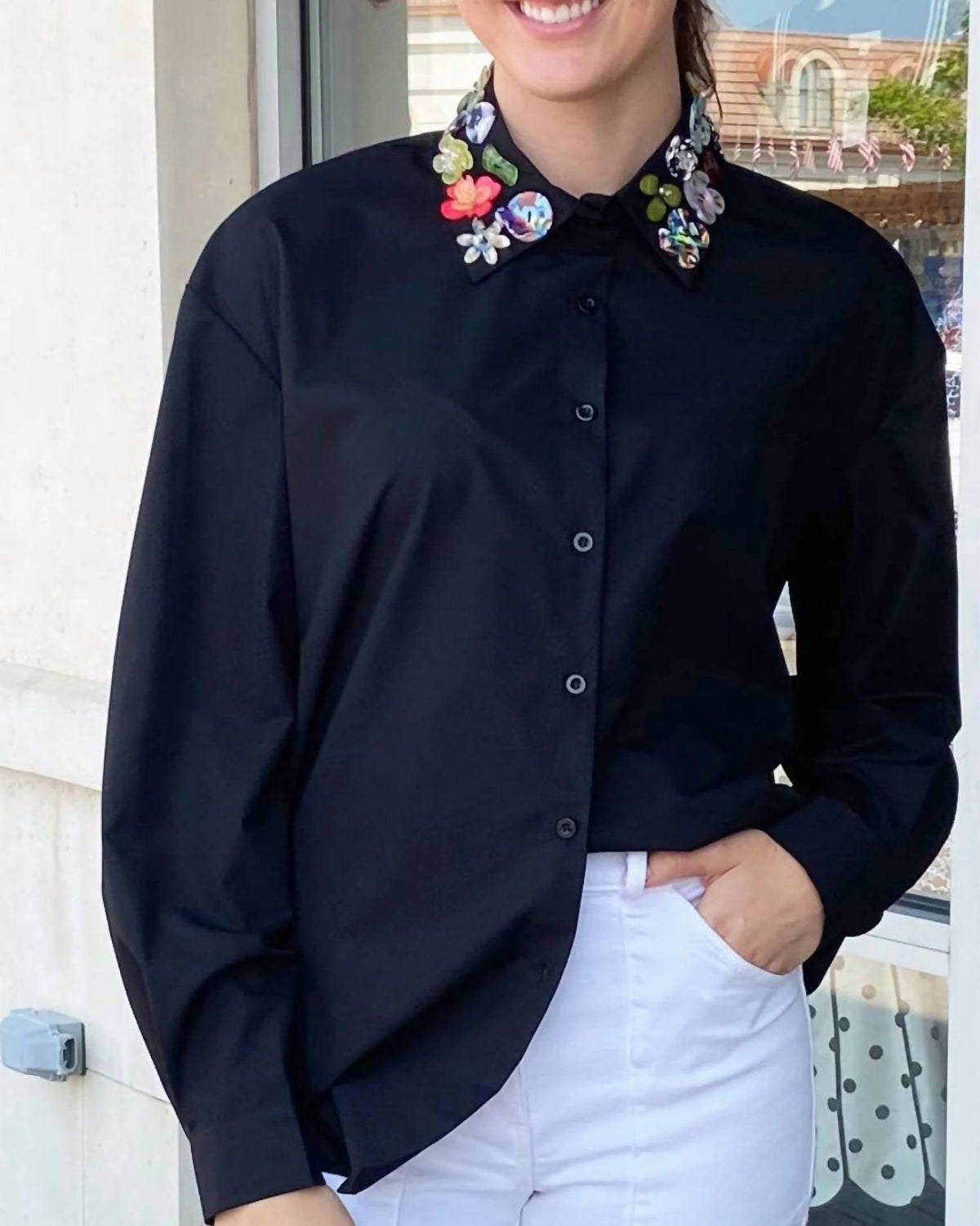 Karlie - Button Collar Long Sleeve Top