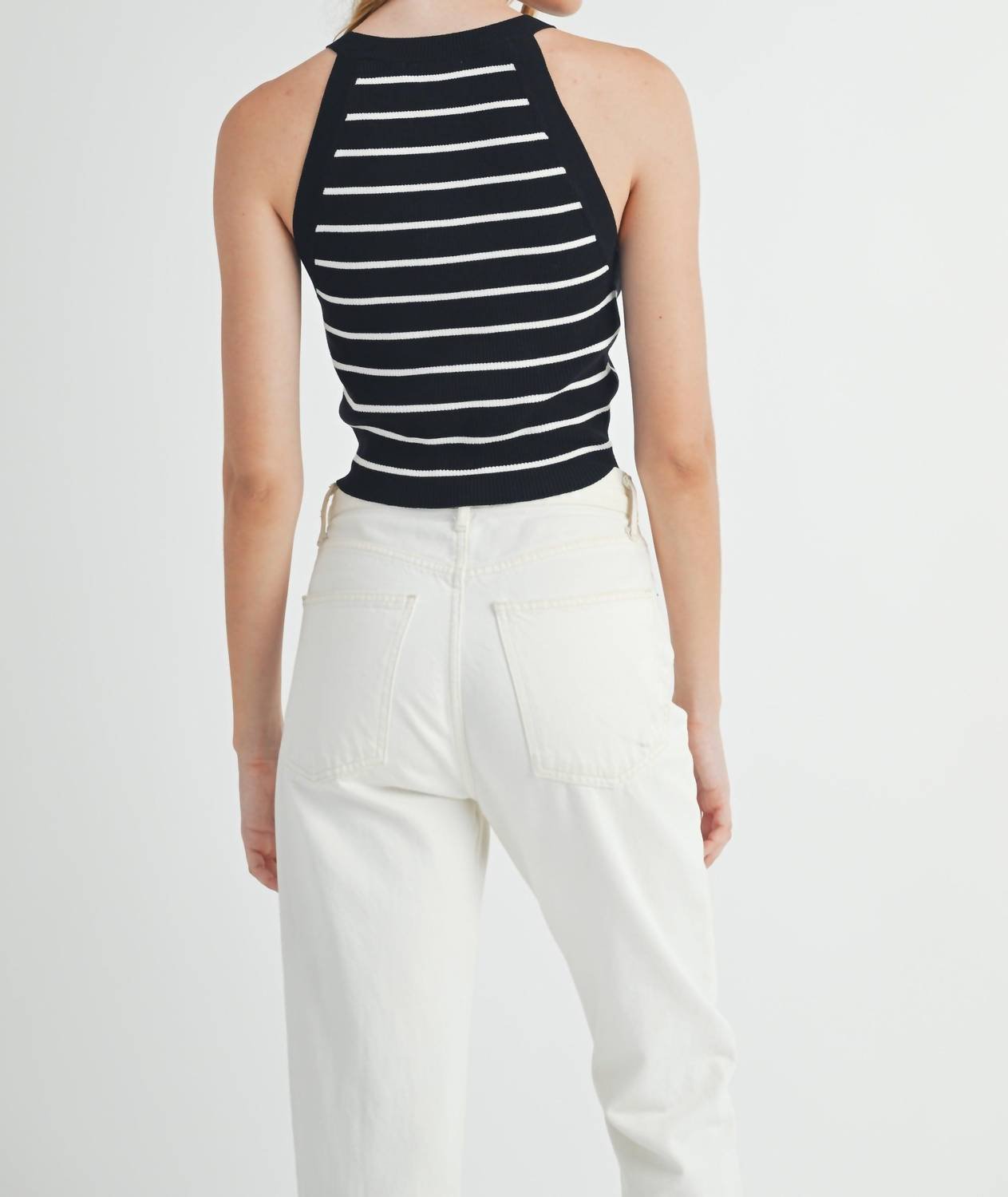 Karlie - Jennifer Striped Halter Tank Top - black - clothing - stripe
