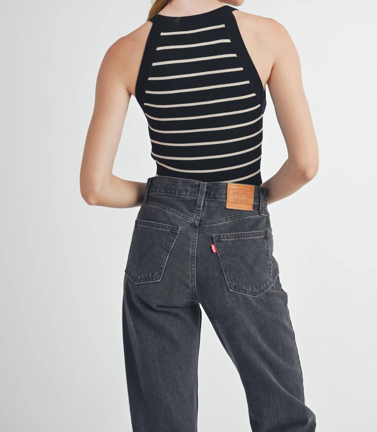 Karlie - Jennifer Striped Halter Tank Top - black - clothing - stripe