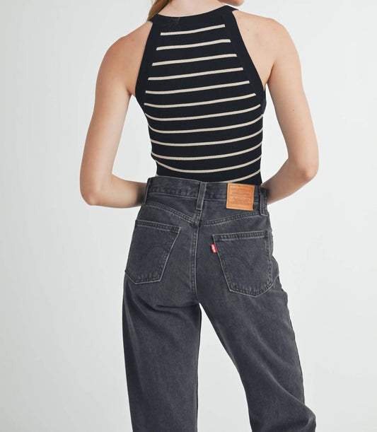 Karlie - Jennifer Striped Halter Tank Top - black - clothing - stripe