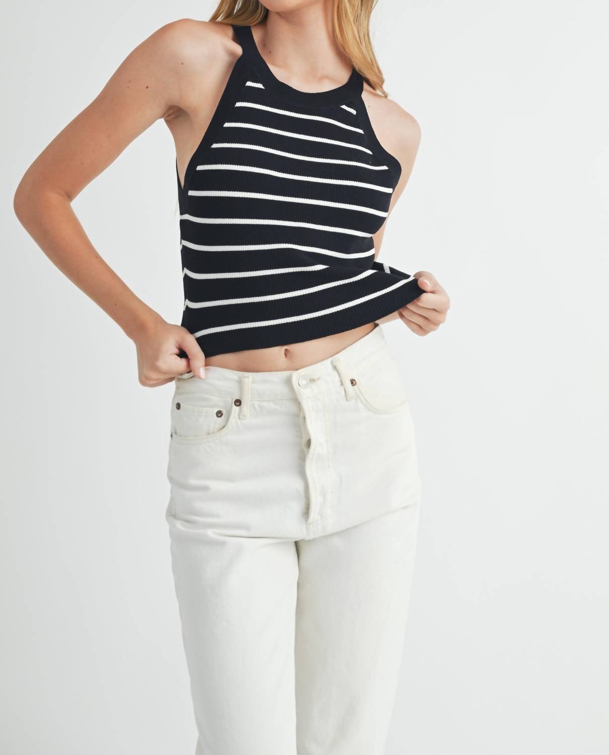 Karlie - Jennifer Striped Halter Tank Top - black - clothing - stripe