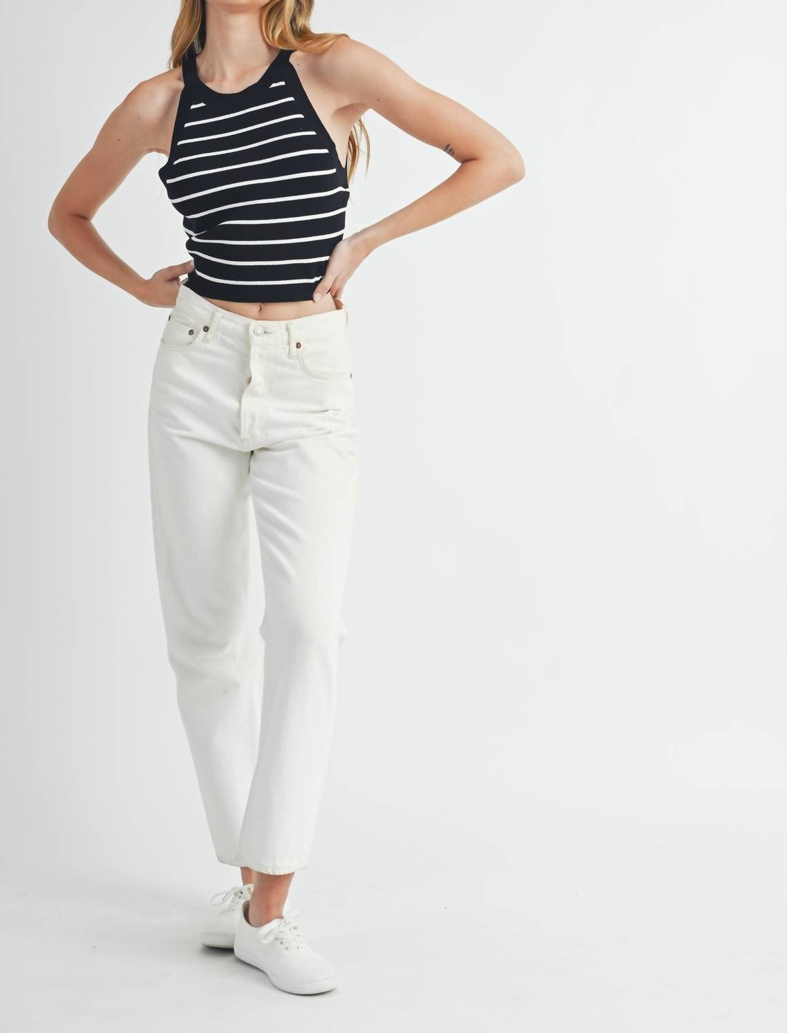 Karlie - Jennifer Striped Halter Tank Top - black - clothing - stripe