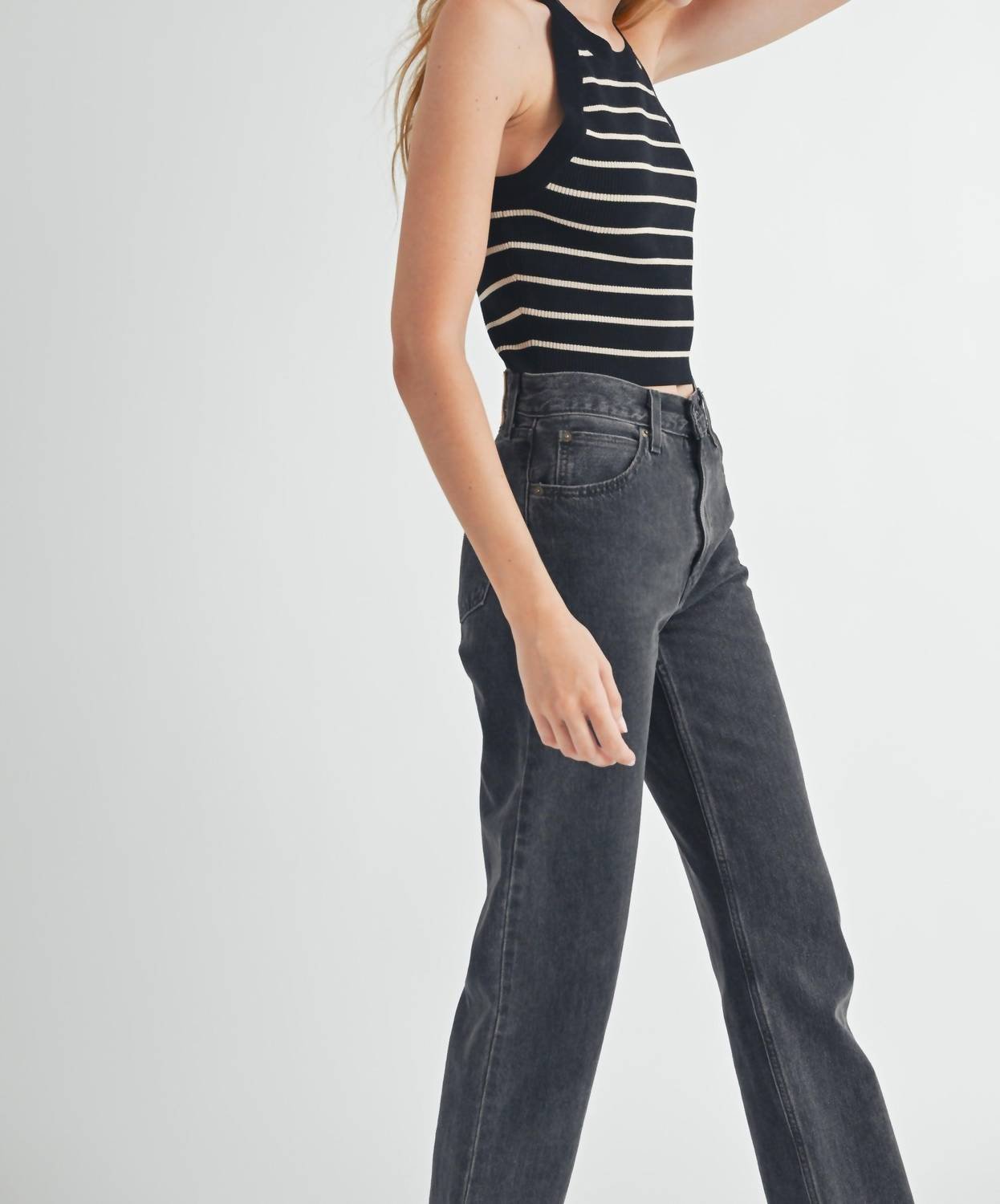 Karlie - Jennifer Striped Halter Tank Top - black - clothing - stripe