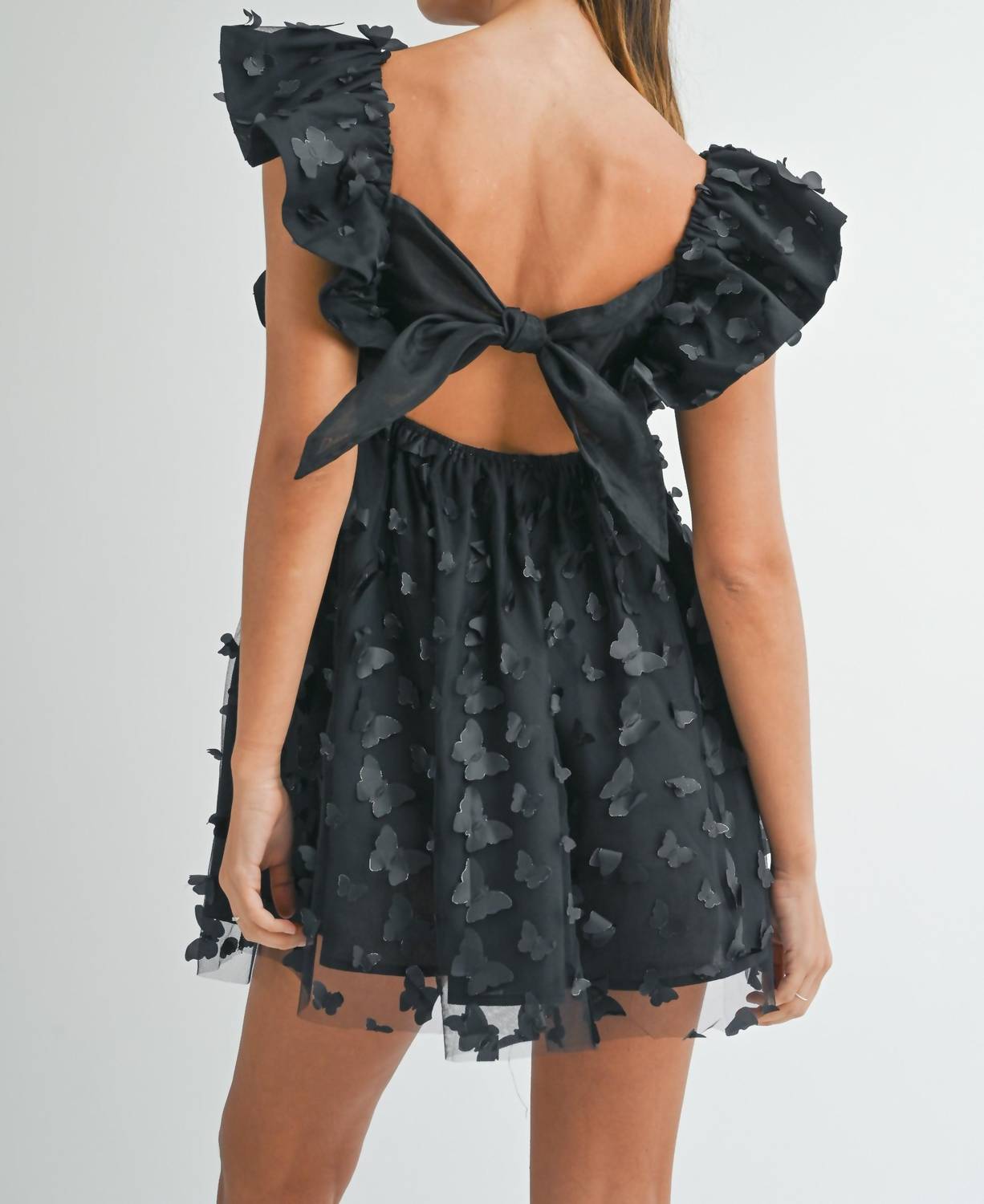 Karlie - Katrina Ruffle Sleeve Mini Dress - black - clothing - dresses