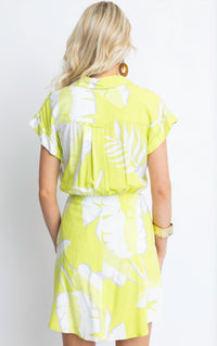 Karlie - Palm Leaf Button Down Tie Waistline Dress