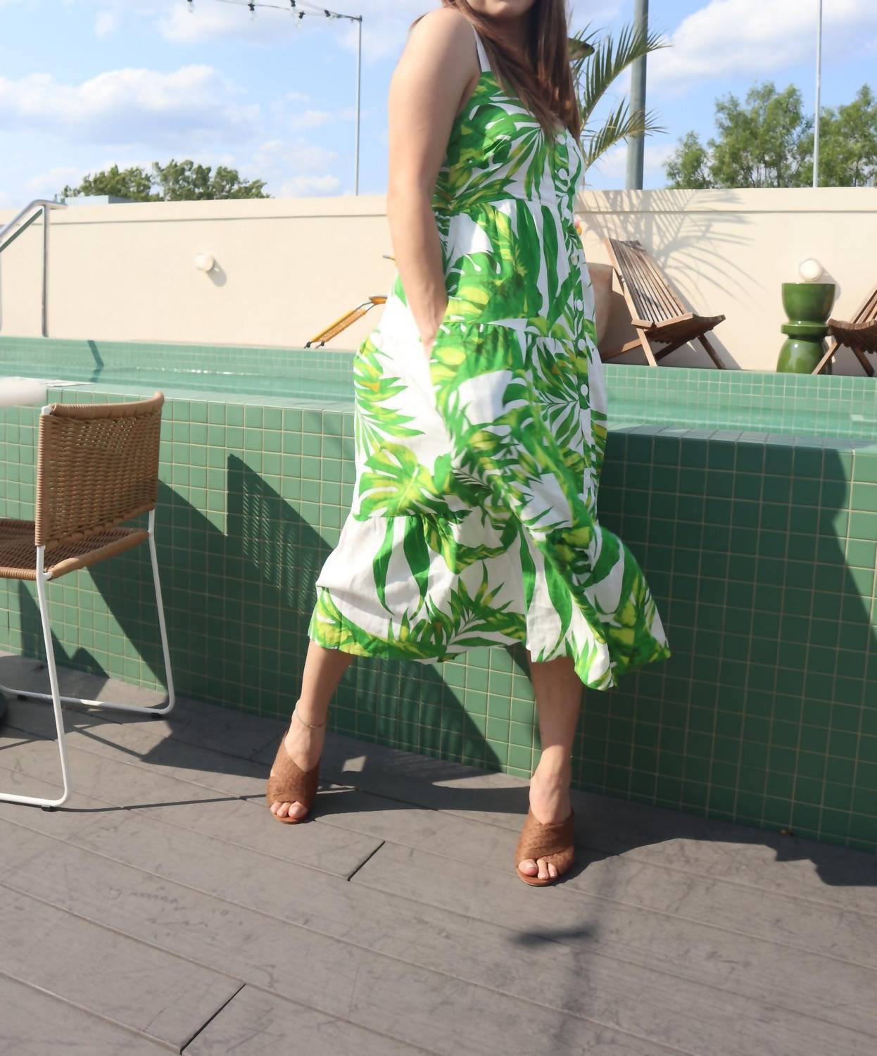 Karlie - Palm Linen Midi Dress - clothing - dresses - midi