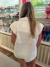 Karlie - Poplin Bubble Sleeve Button Top
