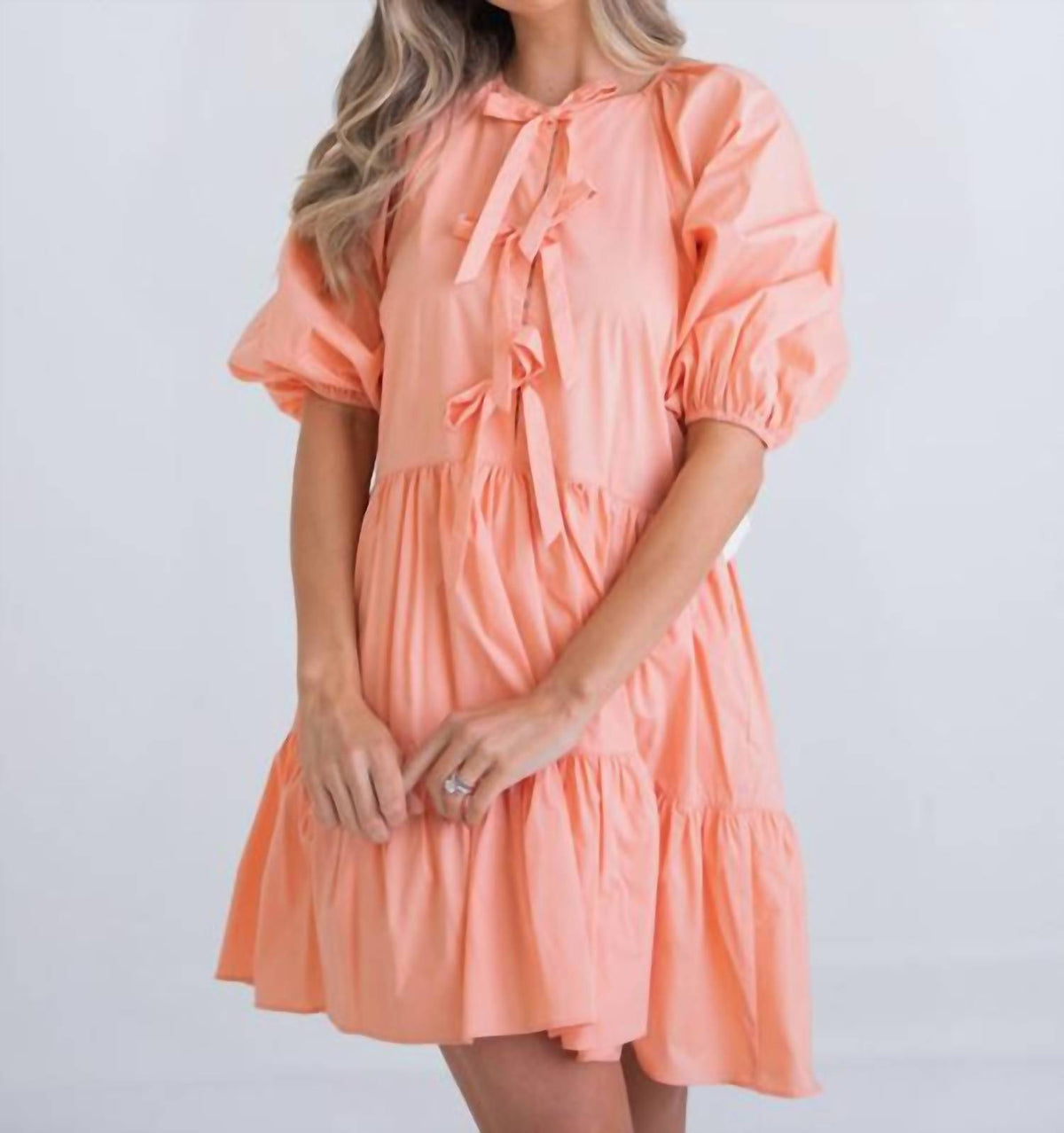 Karlie - Solid Bow Poplin Mini Dress