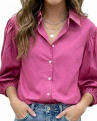 Karlie - Solid Poplin Button Down Top