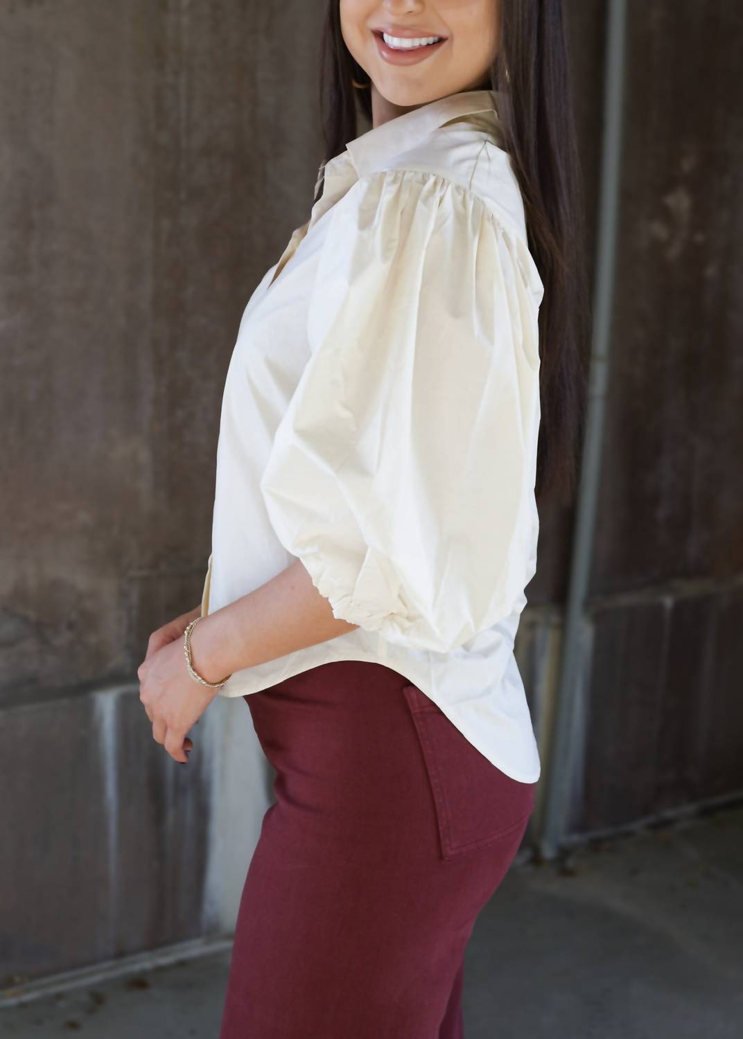 Karlie - Solid Poplin Button Top