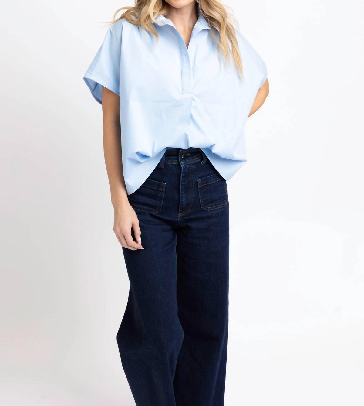 Karlie - Solid Poplin Collared Top