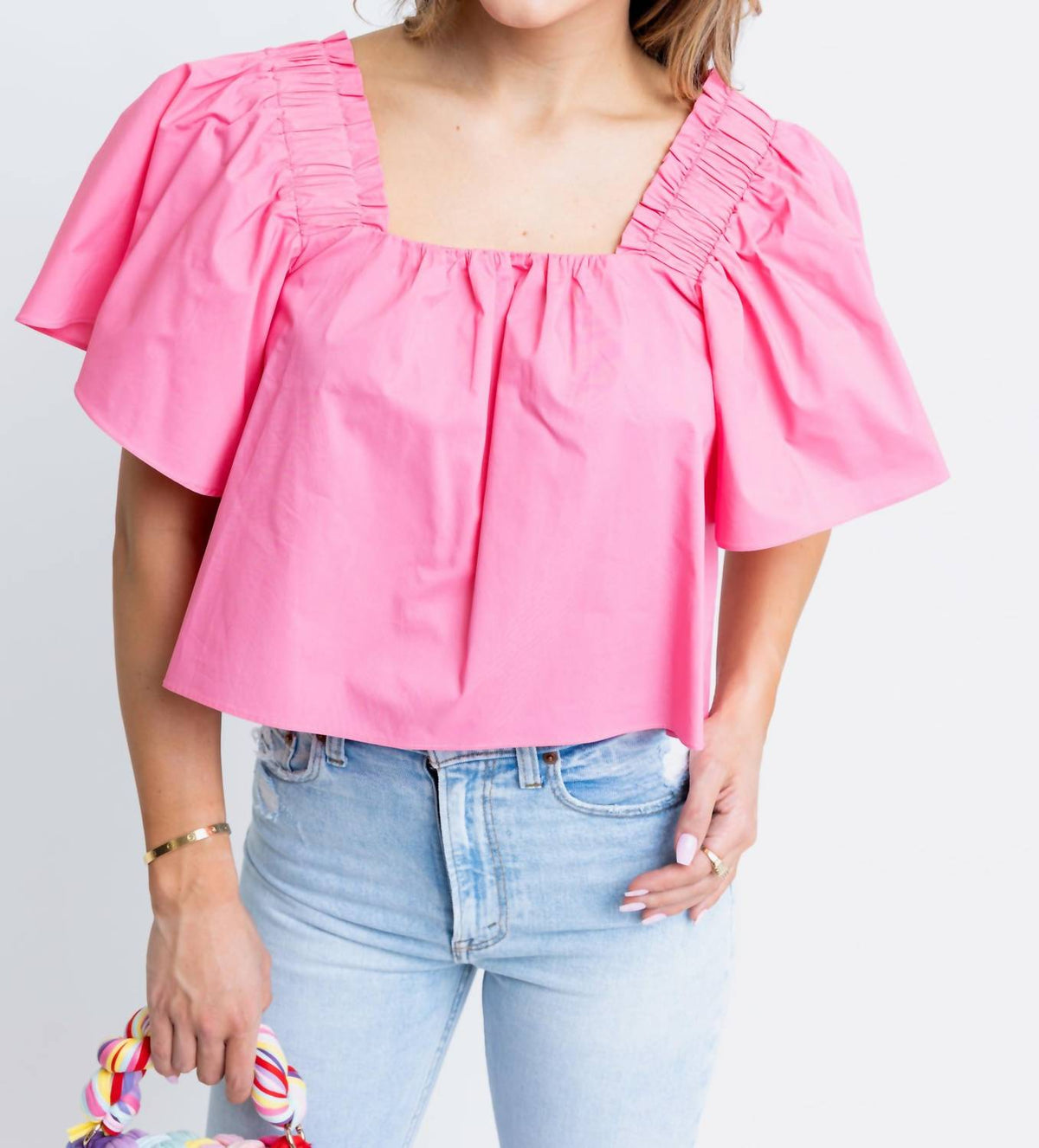 Karlie - Solid Poplin Square Neck Top