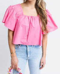 Karlie - Solid Poplin Square Neck Top