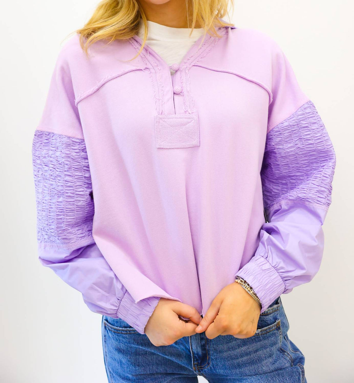 Karlie - Solid V Neck Knit Novelty Sweatshirt
