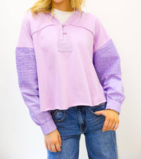 Karlie - Solid V Neck Knit Novelty Sweatshirt
